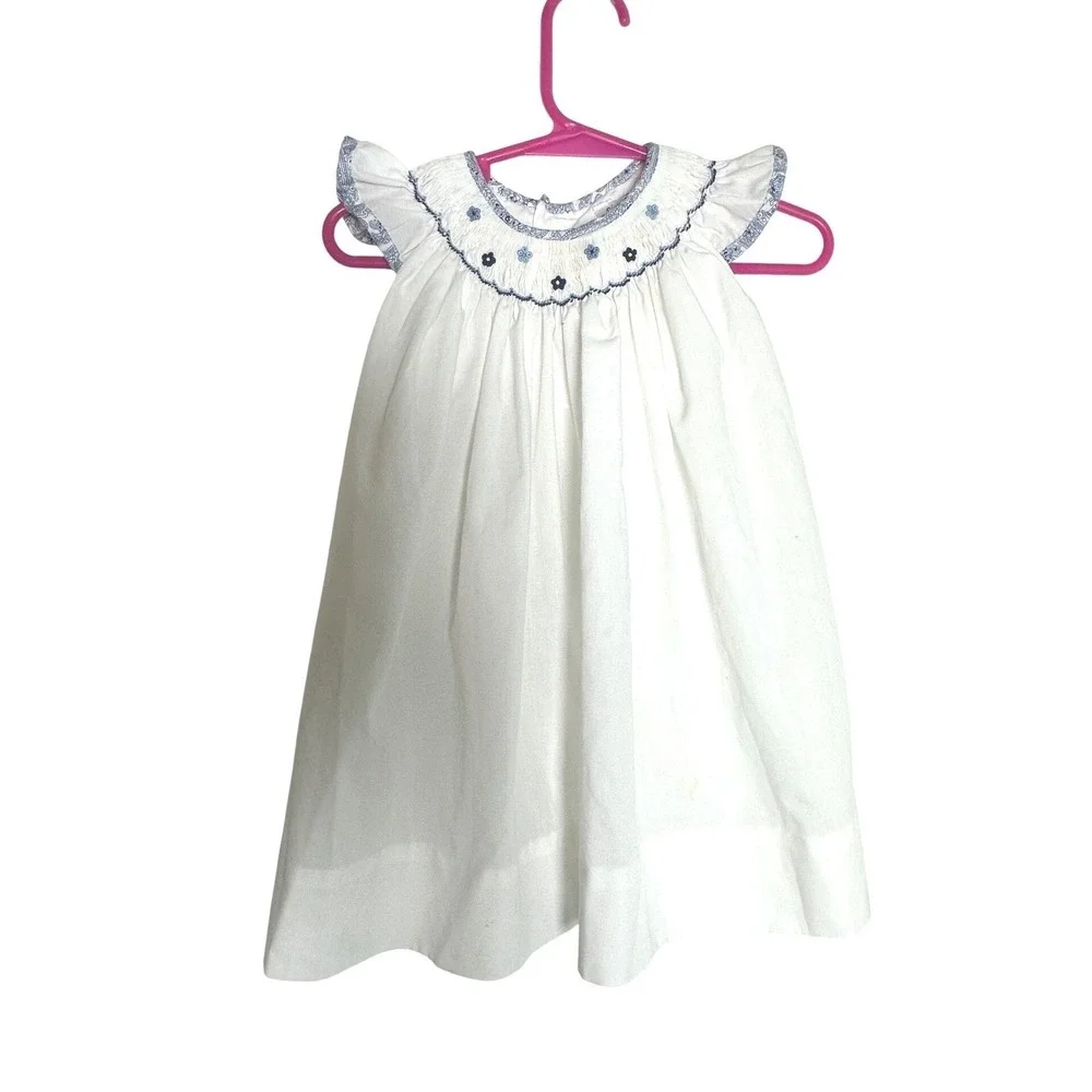 Simply Smock Baby Girl Smocked Dress White Blue‎ 12M Heirloom Easter Baptism